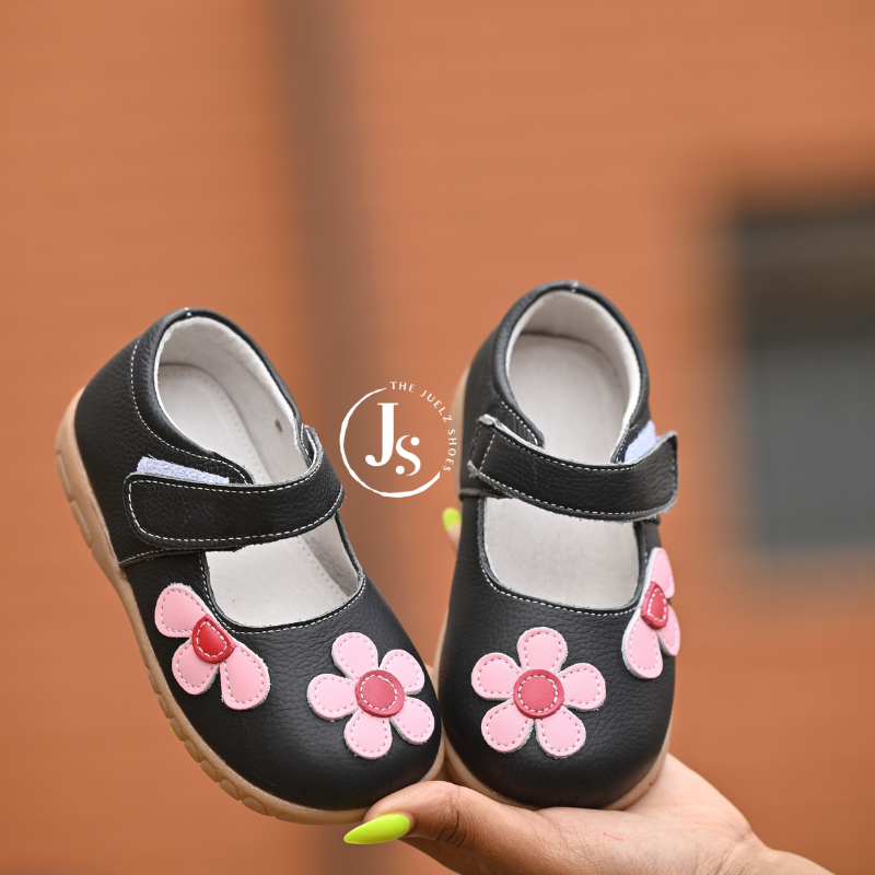 Black floral doll shoes